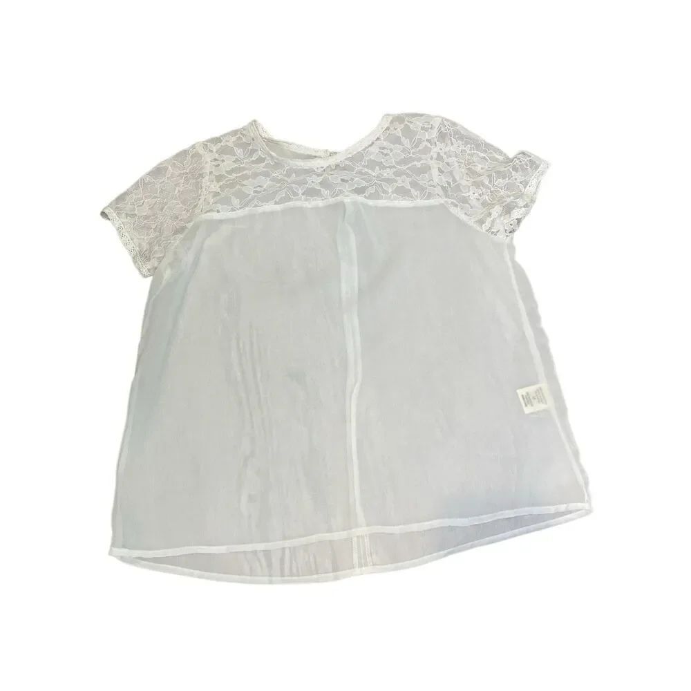White Sheer Lace Floral Blouse Boho Cottagecore Romantic Lightweight Summer Top